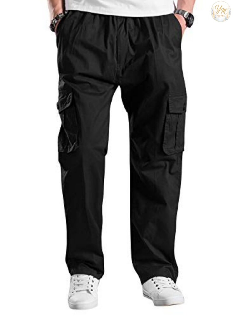 Men's Elastic Waist Cargo Pants Lightweight Relaxed Fit Work Travel